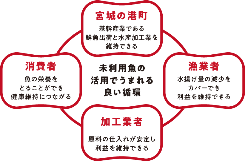 未利用魚を活用することで、宮城の港町・漁業者・加工業者・消費者で良い循環が生まれる